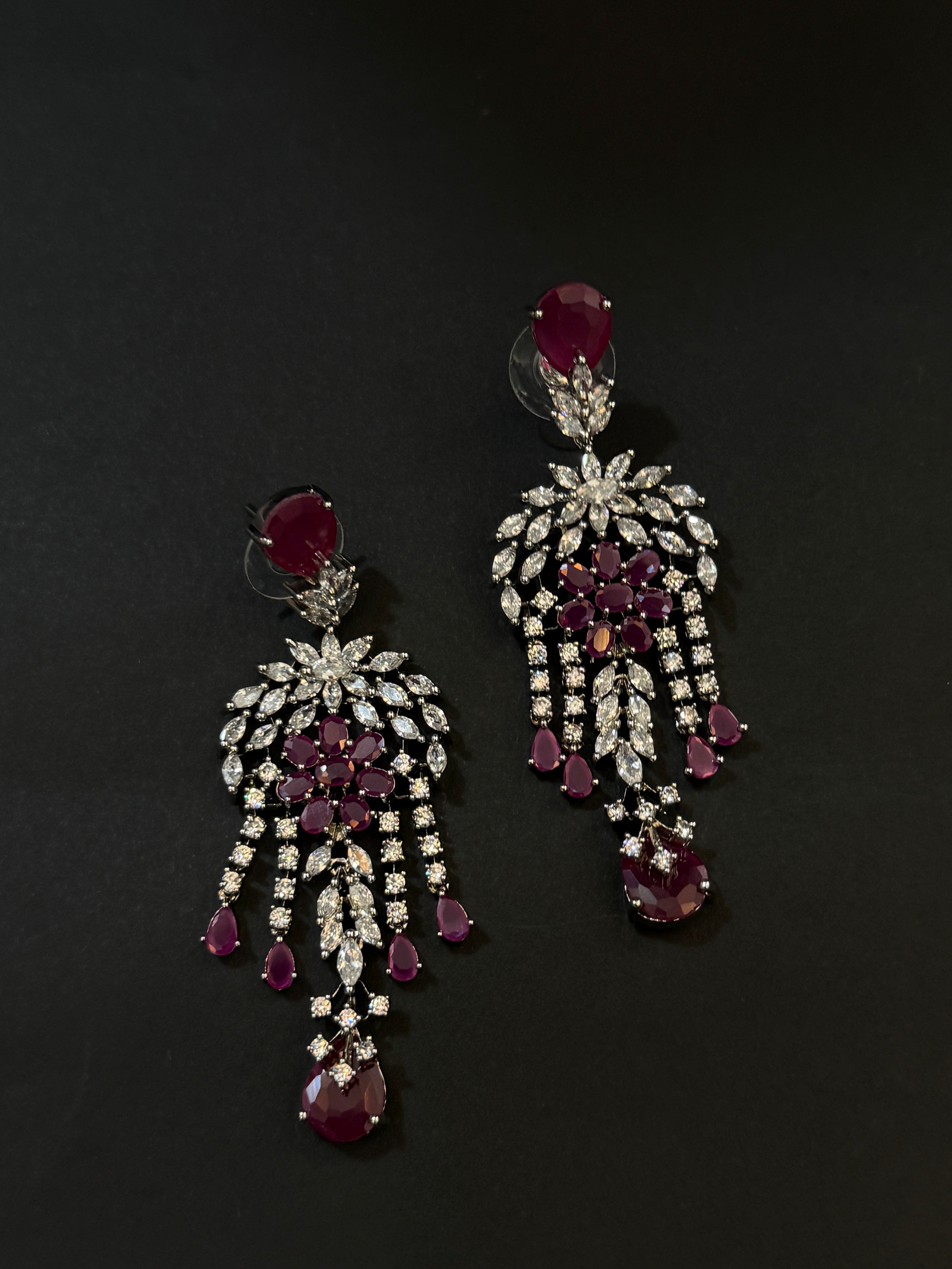 Mivanaa luxury Ruby Red CZ Stone Necklace Set